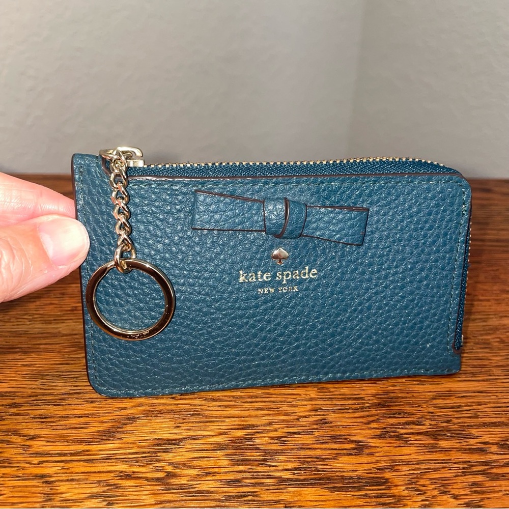 kate spade New York Pershing Street Poppy Blue Leather Keychain and Card Holder